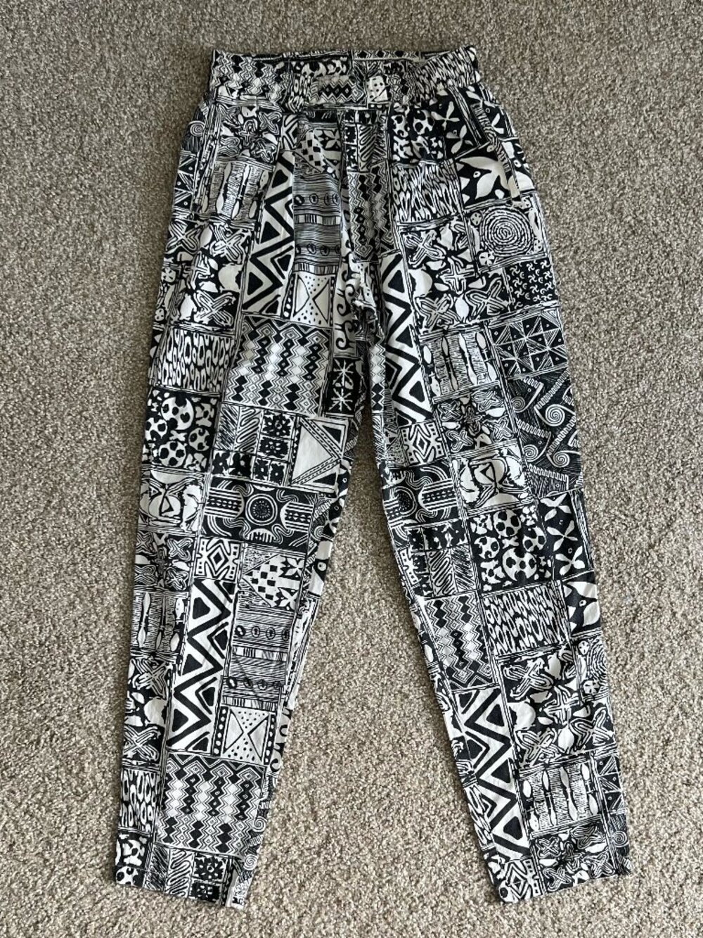 80s Funky Geometric Print Parachute Pants Joggers Tribal Beach Summer Size M